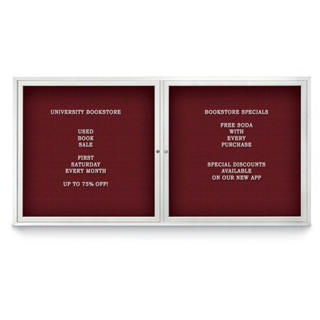 United Visual Products 72"x48" 3-Door Enclosed Outdoor Letterboard, Burgundy/Satin UV1164D-SATIN-BURGUN